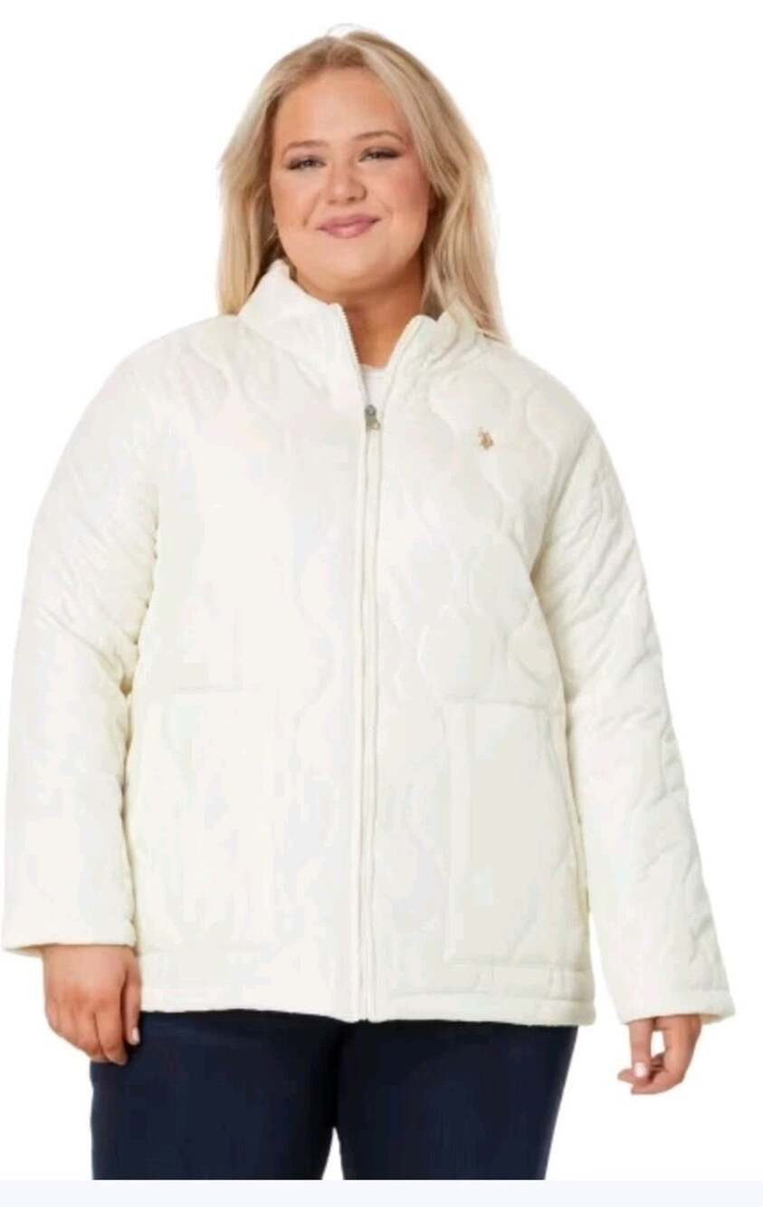 U.S. Polo Assn White Cream Puffer Zip Up Jacket Coat Plus Size 3x Women’s Winter